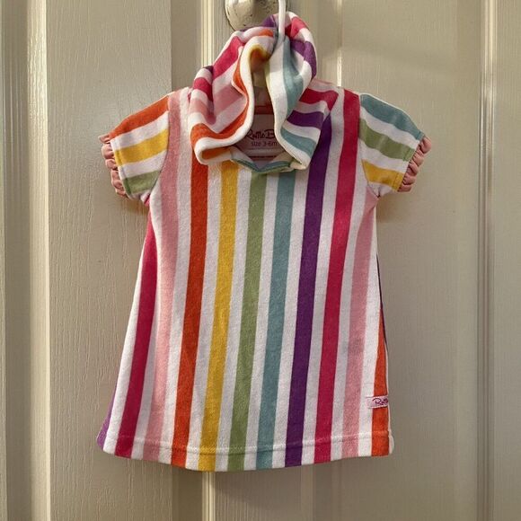 RuffleButts Rainbow Dream Striped Ruffle Terry Cover-Up Hooded Girls 3-6 Months - Picture 1 of 12